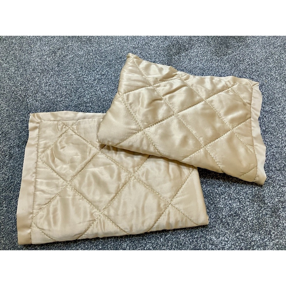 Juicy Couture Pink Label Set Of Two Standard Pillow Shams Quilted Gold Satin
